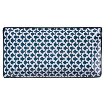 Rectangular stoneware plate 24.5x12.5cm, geometric decoration, Confusion VERDE B