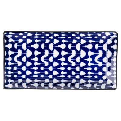 Rectangular stoneware plate 24.5x12.5 cm, geometric decoration, Confusion BLU B