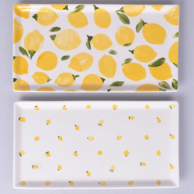 Rectangular porcelain plate 31.6x16.8 cm, lemons, Fruit Life