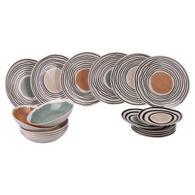 18-piece porcelain dinner service, 6 place settings in 3 different decorations, Venice Lido Modern
