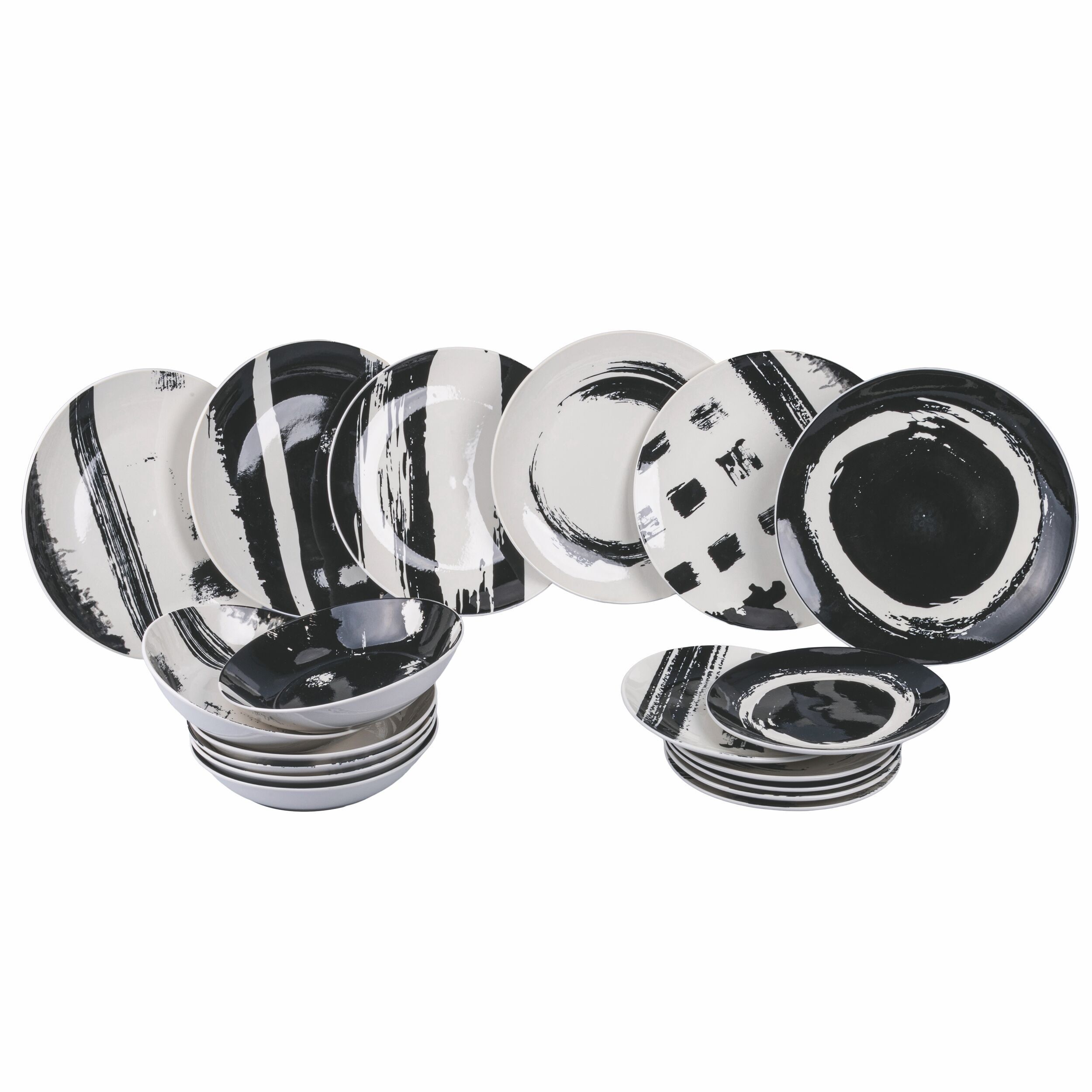 18-teiliges Porzellangeschirr-Set, 6 verschiedene Gedecke, The Black Mood