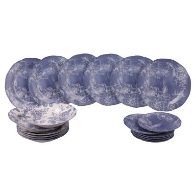 18-piece porcelain dinner set, 6 place settings, floral decoration, lilac, Fleurette