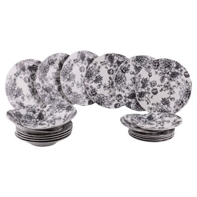 18-piece porcelain dinner set, 6 place settings, floral decoration, Madame Black