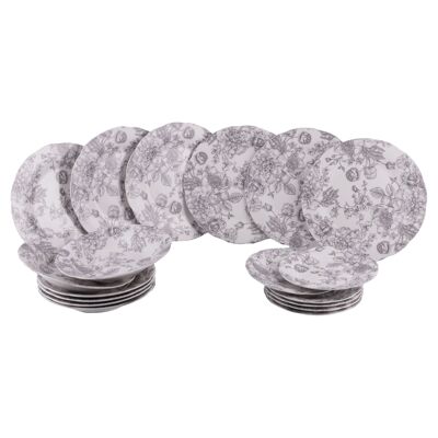 18-piece porcelain dinner service, 6 place settings, floral decoration, Madame Grey