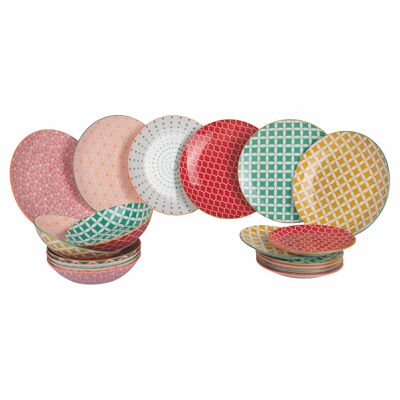 18-piece porcelain dinnerware set, 6 different place settings, double decoration, Confusion in Colors