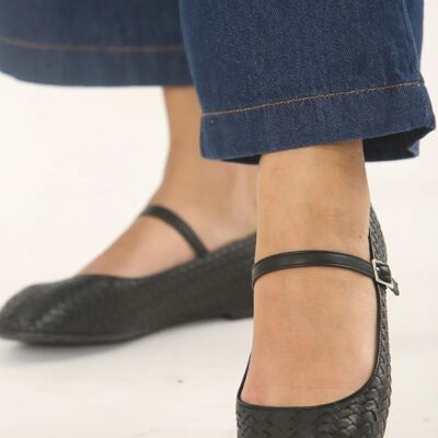BALLET MARY JANE DE TEJIDO NEGRO (PAQUETE DE 12 PARES, TALLAS 3-8 DEL REINO UNIDO)
