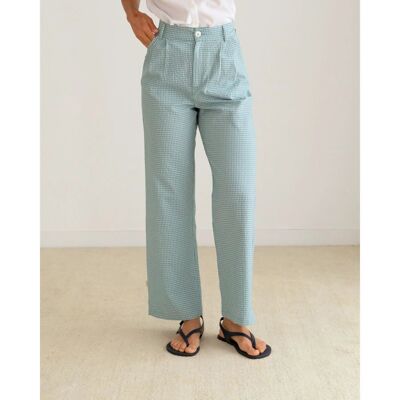 Pantaloni Vichy acquamarina
