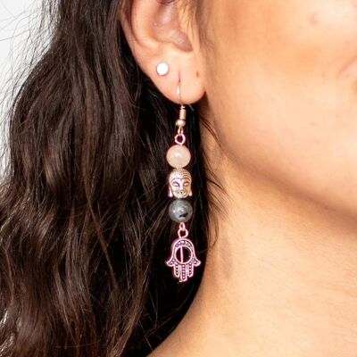 Handmade brass earrings with mineral stones A