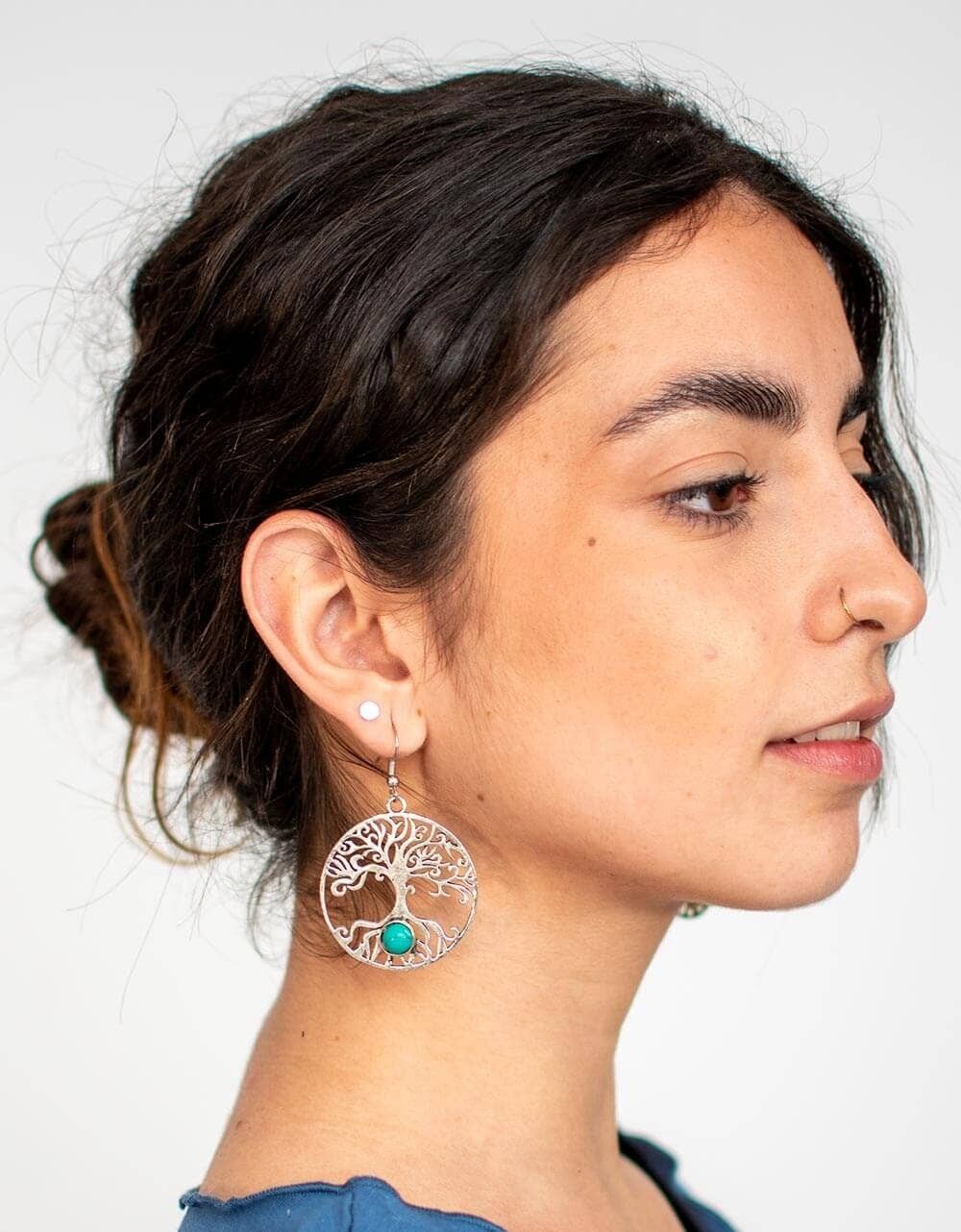Boucles d'oreilles Kimago faites à la main avec arbre de vie D