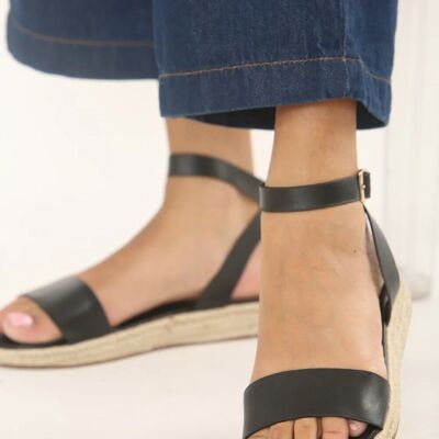 SANDALIAS DE RAFIA CON PLATAFORMA BAJA Y CORREA AL TOBILLO (PACK DE 12 PARES, TALLAS 3-8)