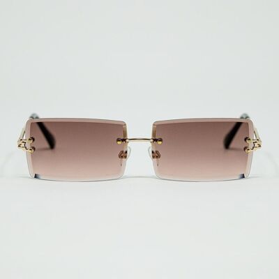 Gold Thin Rimless Square Sunglasses with Soft Brown Gradient Lenses