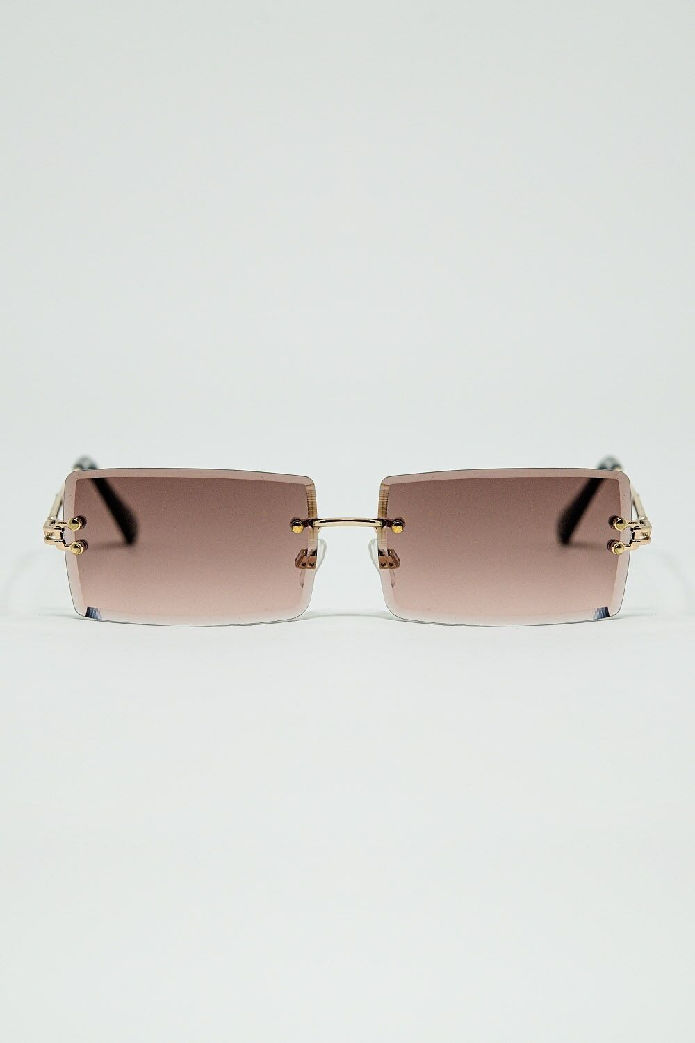 Gold Thin Rimless Square Sunglasses with Soft Brown Gradient Lenses