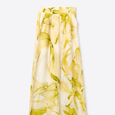 Pantaloni a gamba larga con stampa acquerello gialla