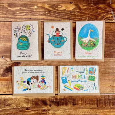 Juego de tarjetas plantables de 5x3 "Gracias maestra niñera"