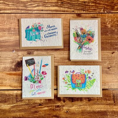 Juego de tarjetas de agradecimiento para maestros de 3x4 pulgadas - escuela