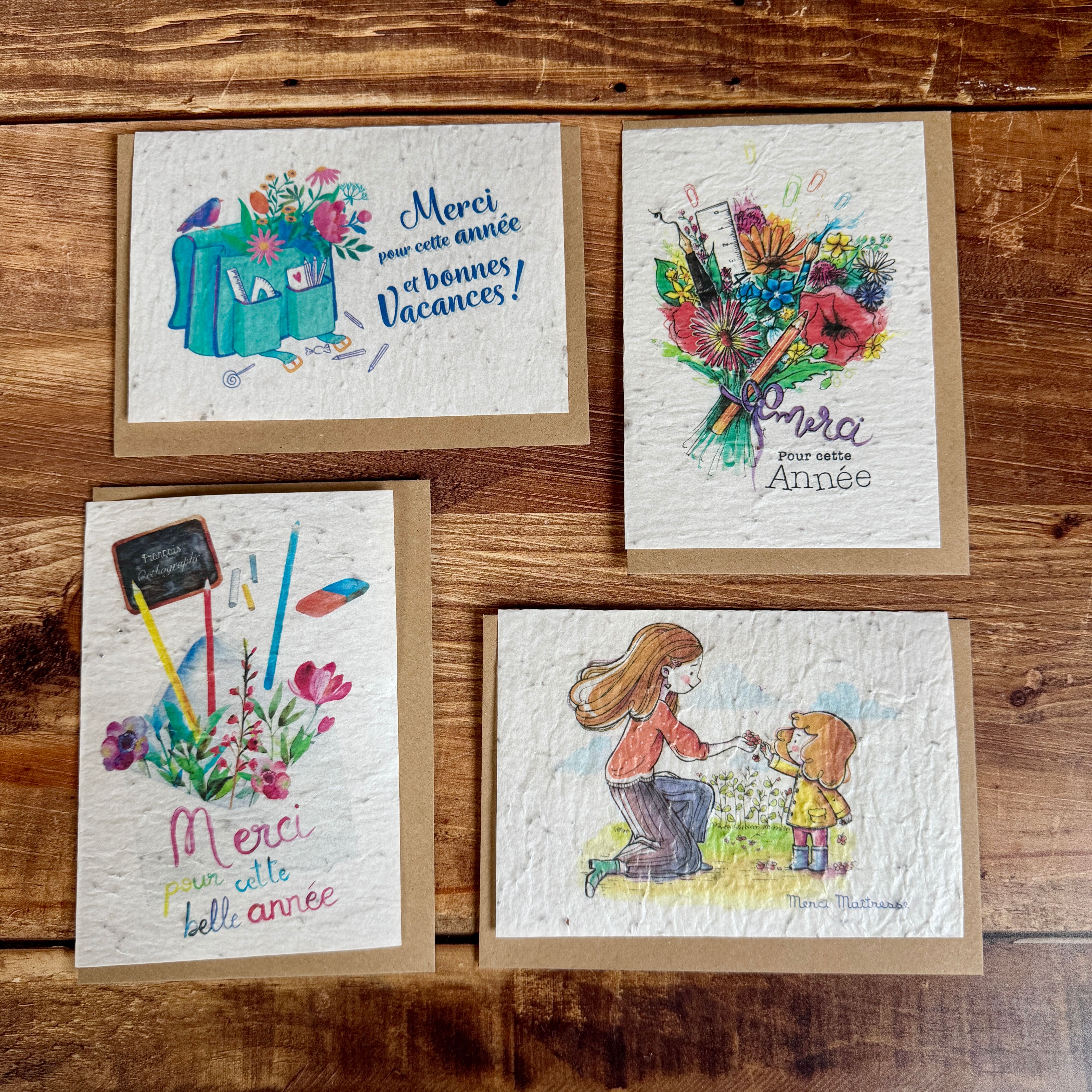 Set of 3x4 thank you teacher seed cards - school