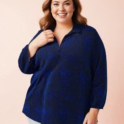 Blusa estampada azul de talla grande (T3748&BLUE)