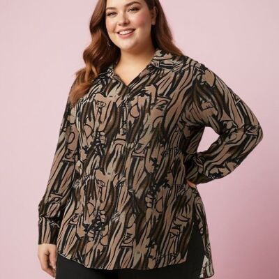 Camisa marrón con estampado de leopardo (T1265&BROWN)