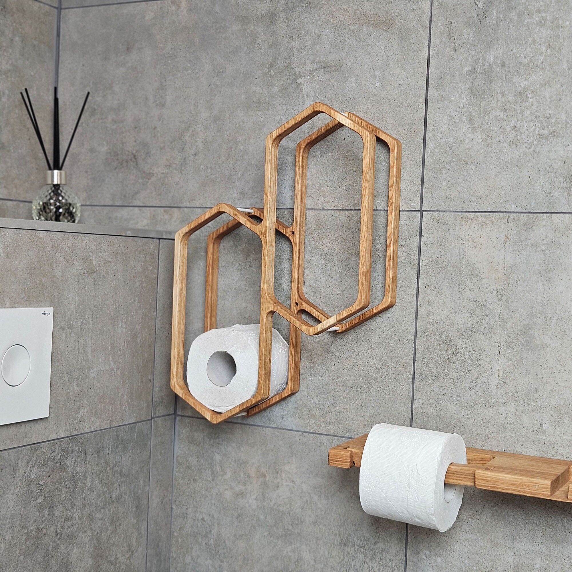 Wooden Wall-Mounted Toilet Paper Holder for 4 Rolls, Space-Saving Bathroom Organizer