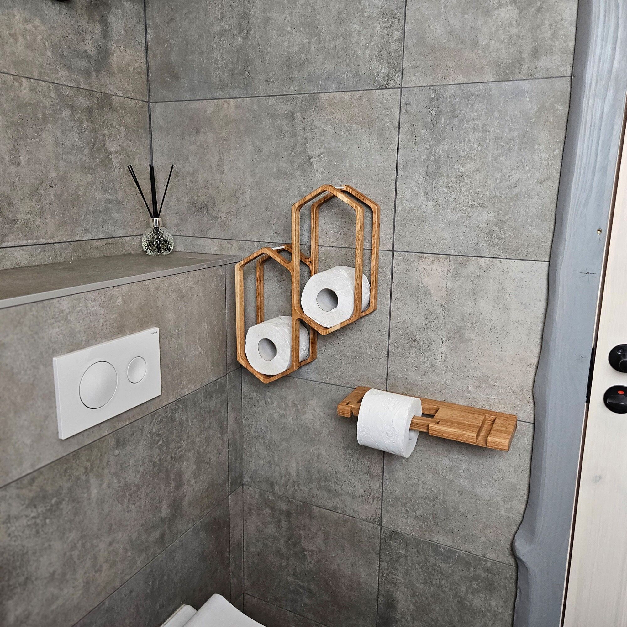 Wooden Wall-Mounted Toilet Paper Holder for 4 Rolls, Space-Saving Bathroom Organizer
