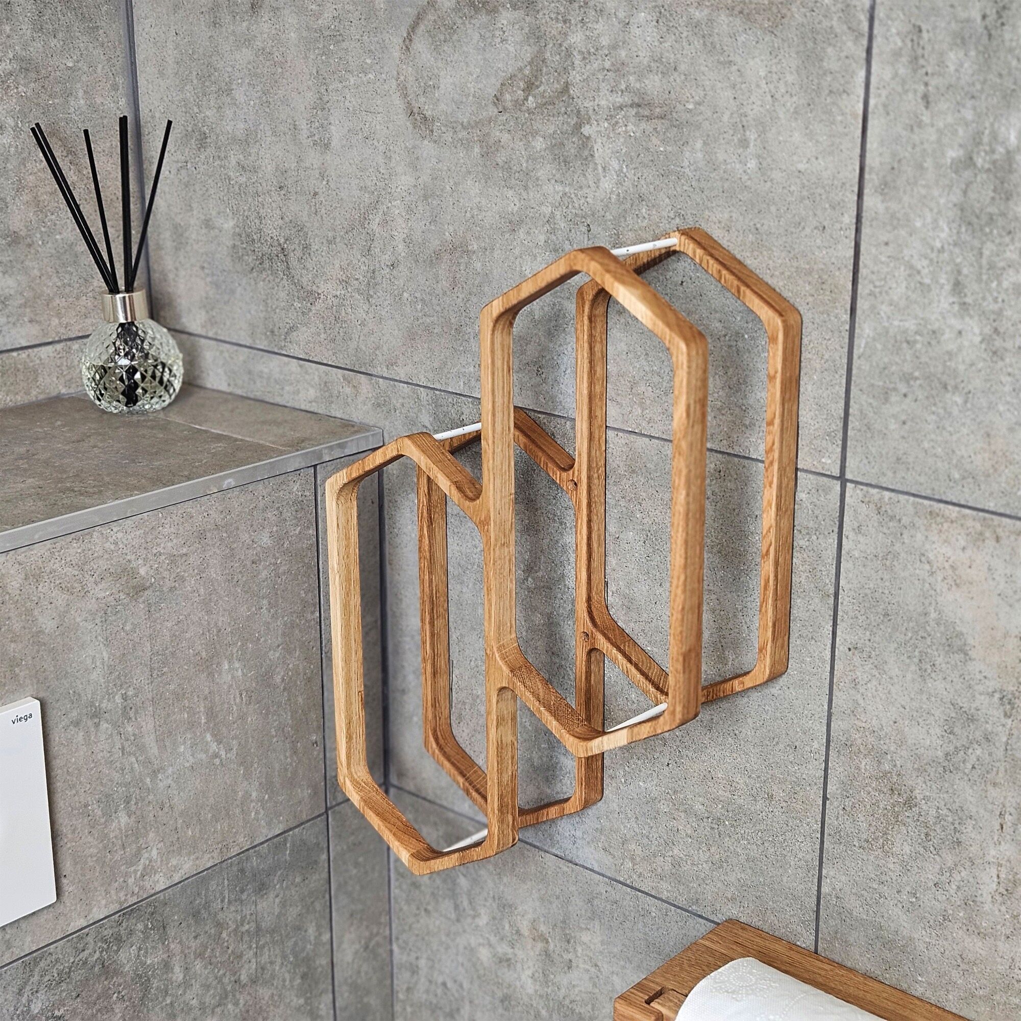 Wooden Wall-Mounted Toilet Paper Holder for 4 Rolls, Space-Saving Bathroom Organizer