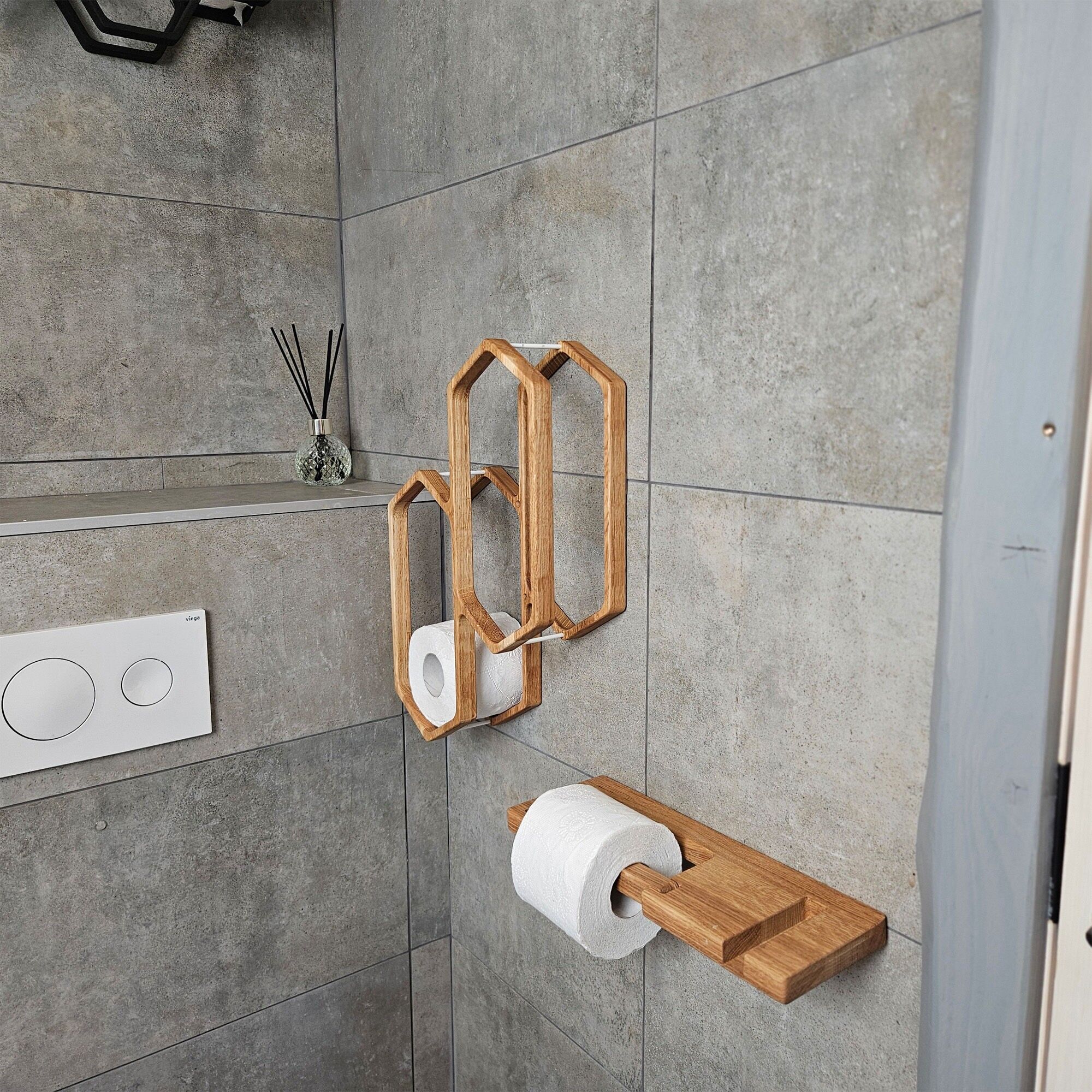 Wooden Wall-Mounted Toilet Paper Holder for 4 Rolls, Space-Saving Bathroom Organizer