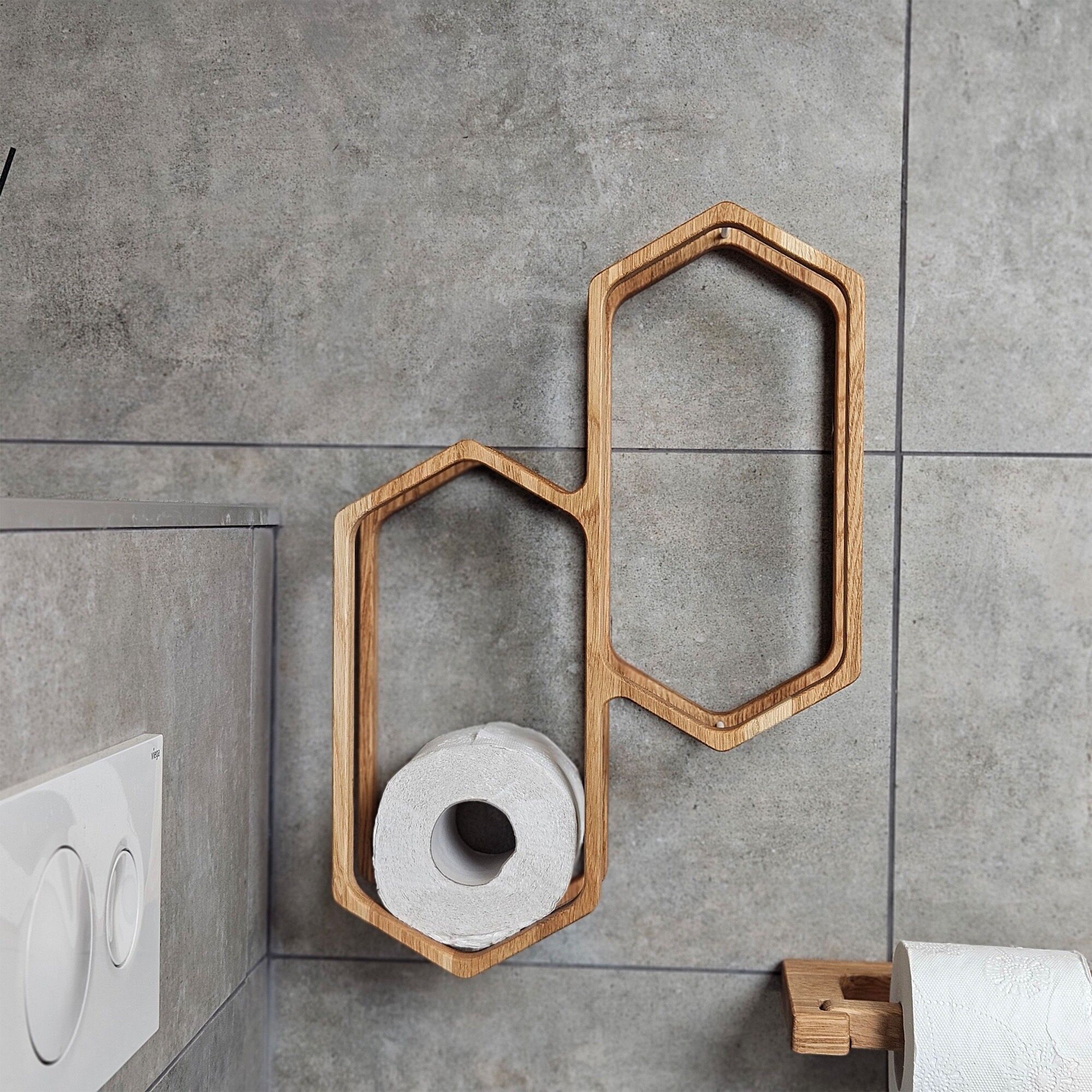 Wooden Wall-Mounted Toilet Paper Holder for 4 Rolls, Space-Saving Bathroom Organizer