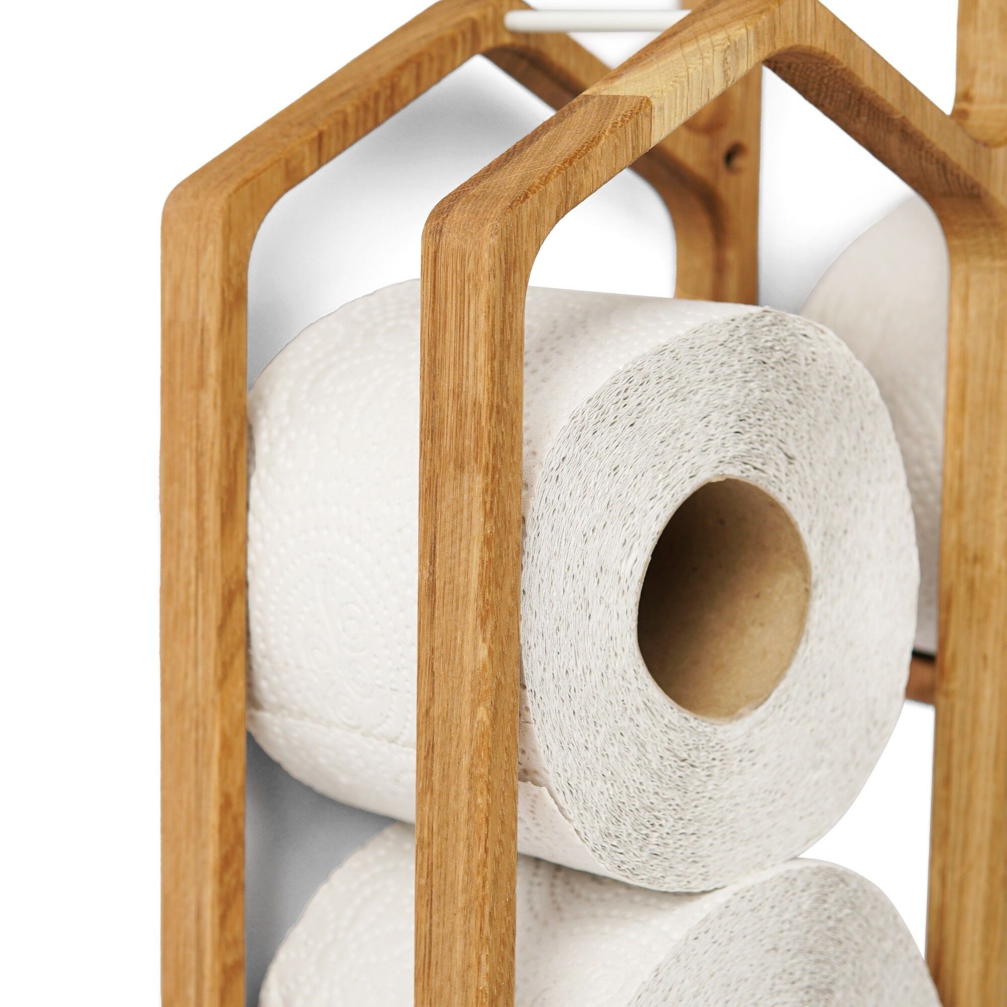 Wooden Wall-Mounted Toilet Paper Holder for 4 Rolls, Space-Saving Bathroom Organizer