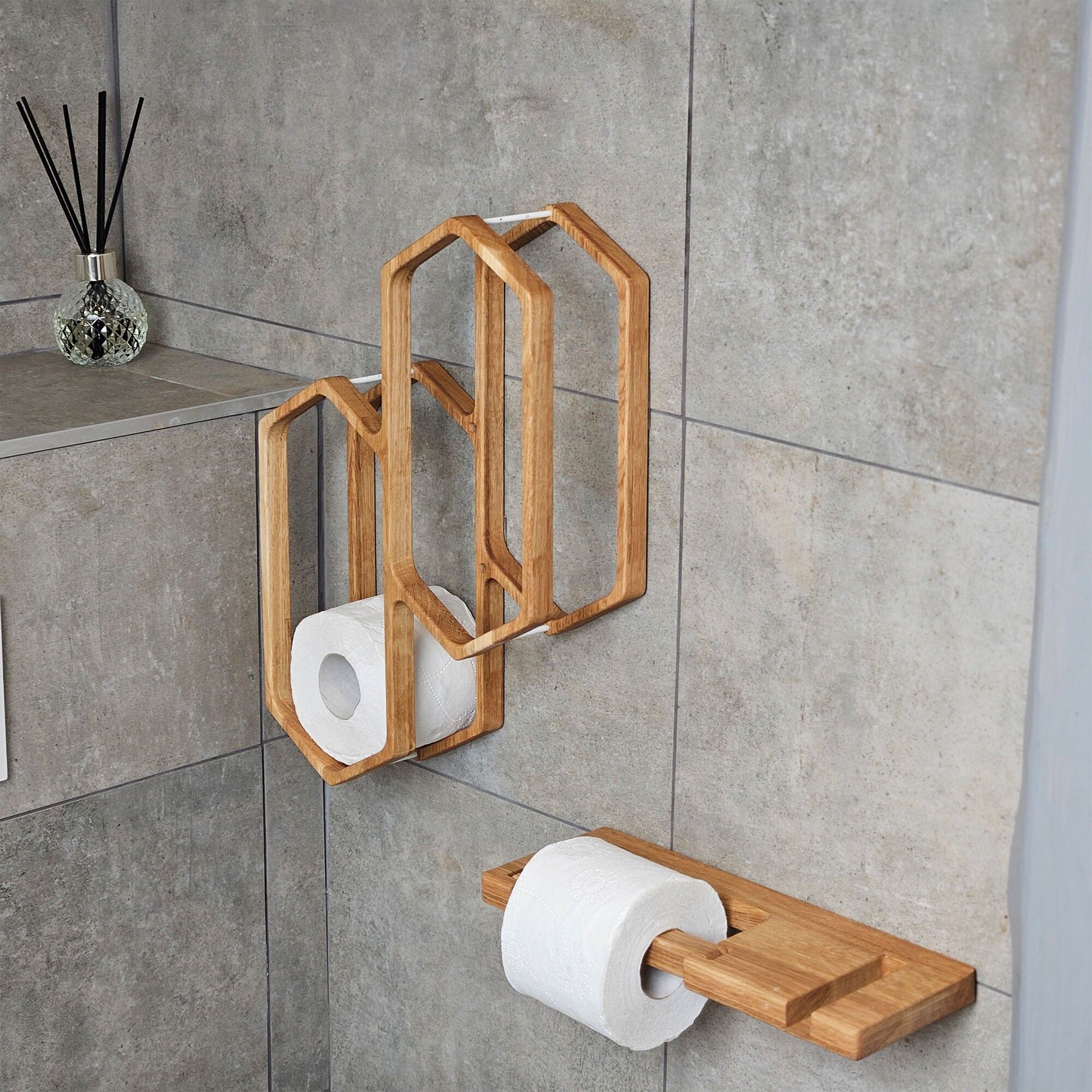 Wooden Wall-Mounted Toilet Paper Holder for 4 Rolls, Space-Saving Bathroom Organizer