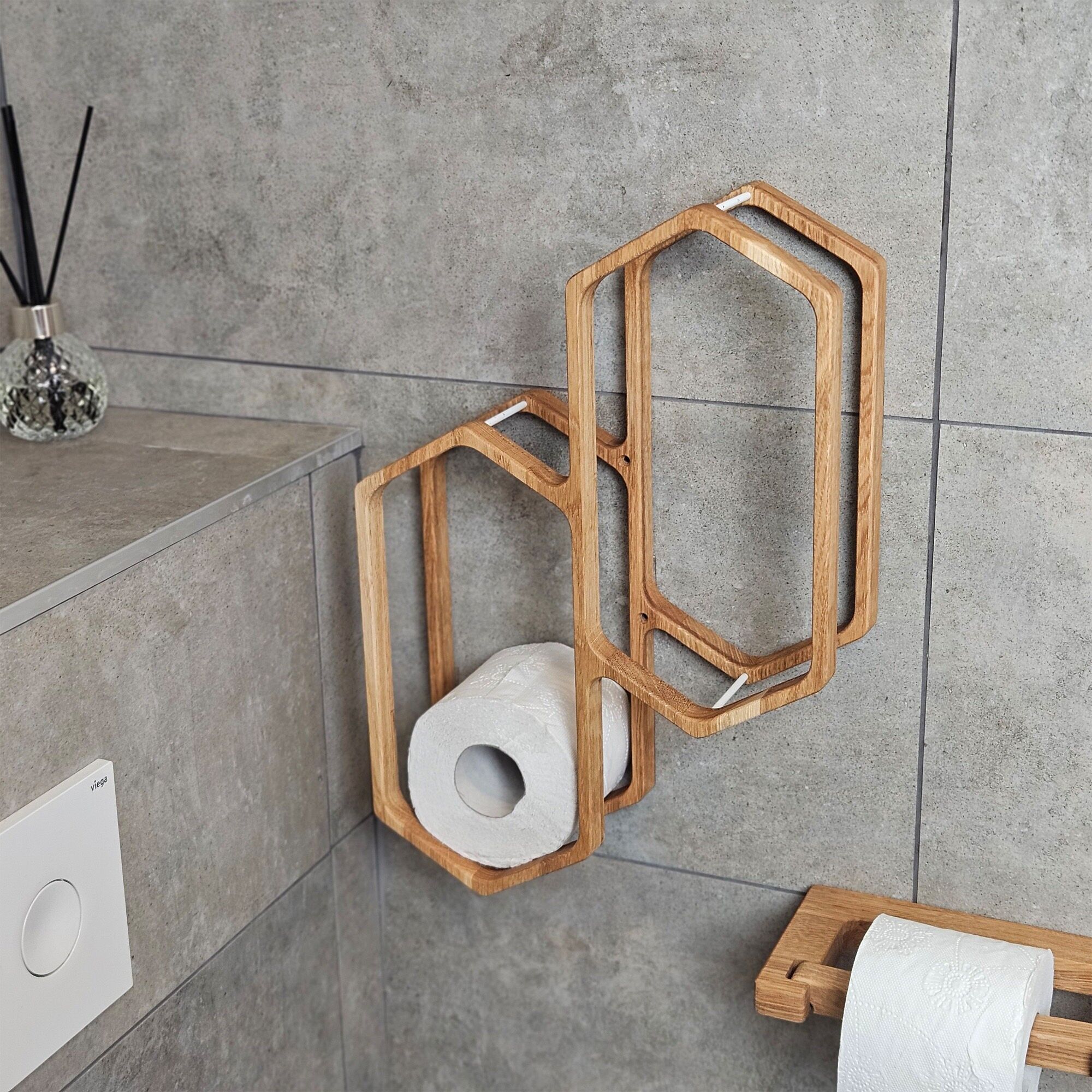 Wooden Wall-Mounted Toilet Paper Holder for 4 Rolls, Space-Saving Bathroom Organizer
