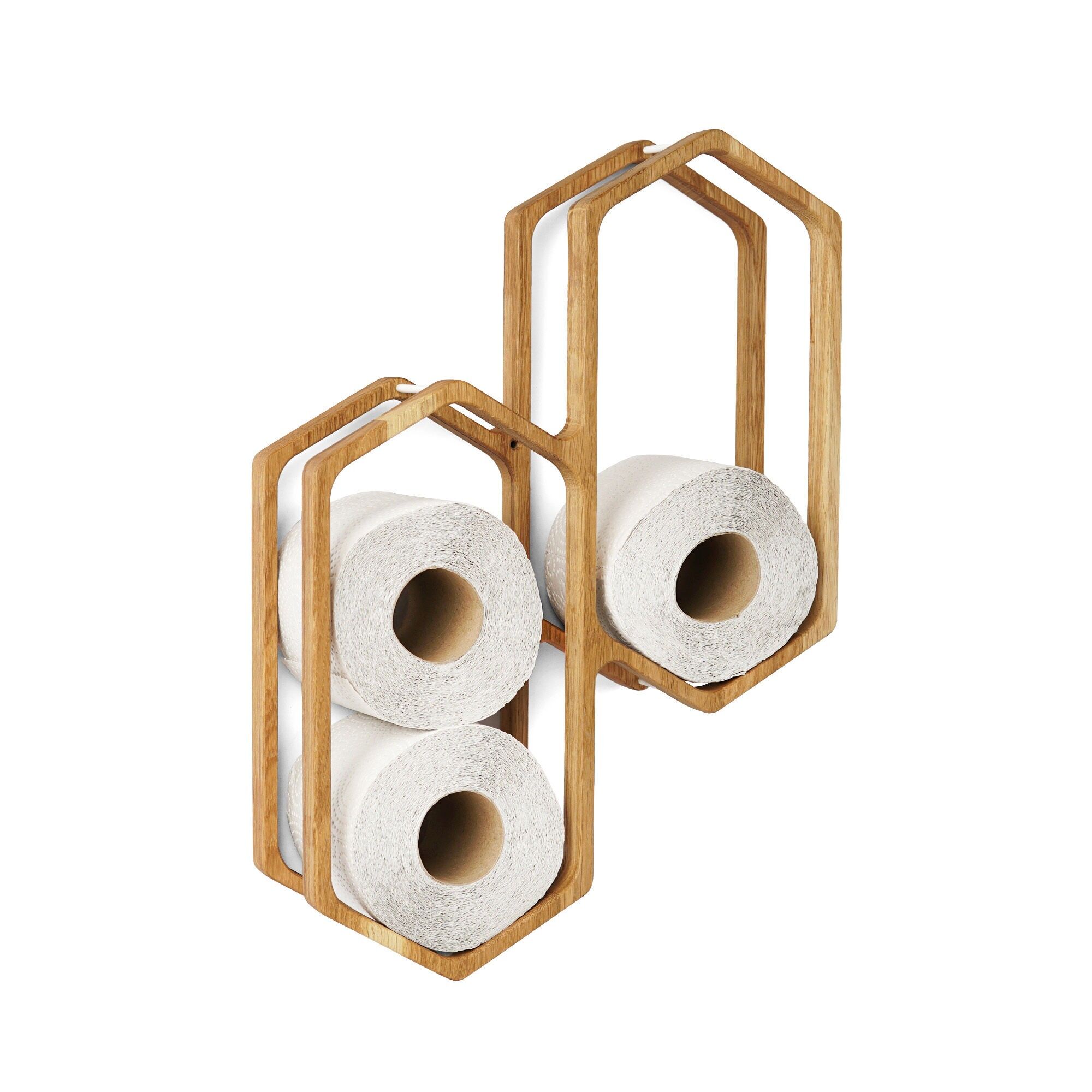 Wooden Wall-Mounted Toilet Paper Holder for 4 Rolls, Space-Saving Bathroom Organizer