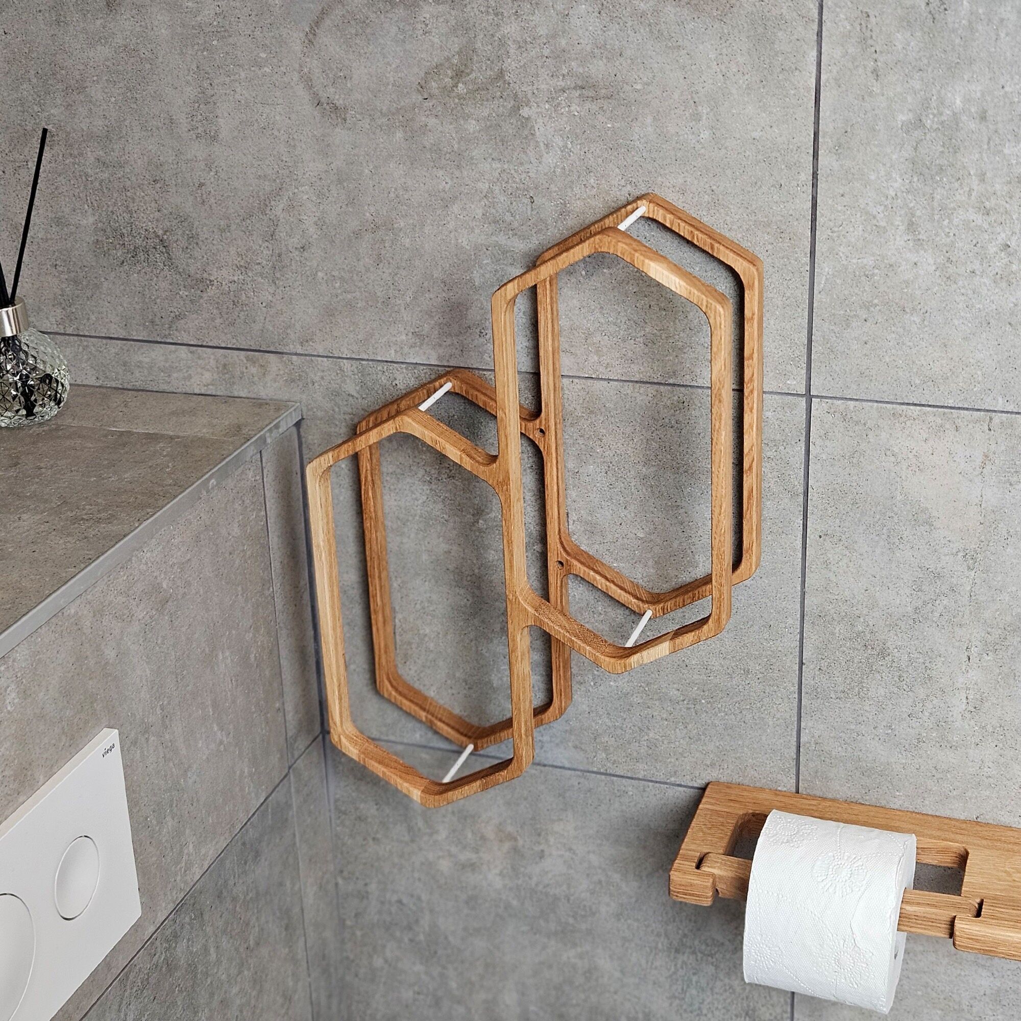 Wooden Wall-Mounted Toilet Paper Holder for 4 Rolls, Space-Saving Bathroom Organizer