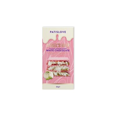 Chocolate blanco de cabello de ángel con frambuesa deshidratada, 90 g