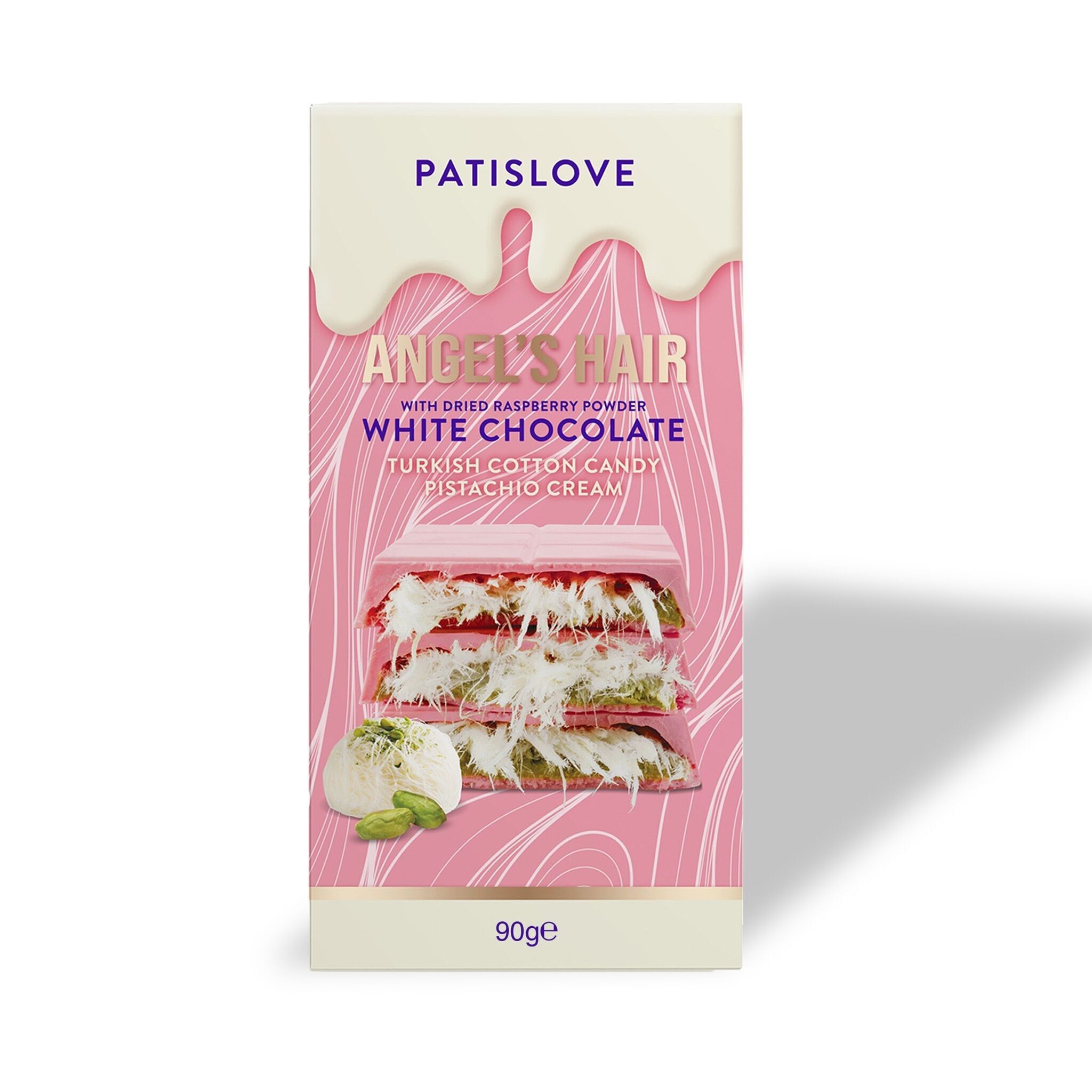 Capelli d'angelo al cioccolato bianco con polvere di lamponi essiccati, 90 g