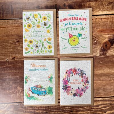 Cartes joyeux anniversaire à planter graines variées