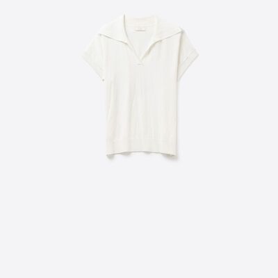 Haut à manches courtes en maille fine style polo blanc
