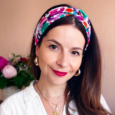 MAELYS headband / women's hair band in polyester floral print pink turquoise duck orange