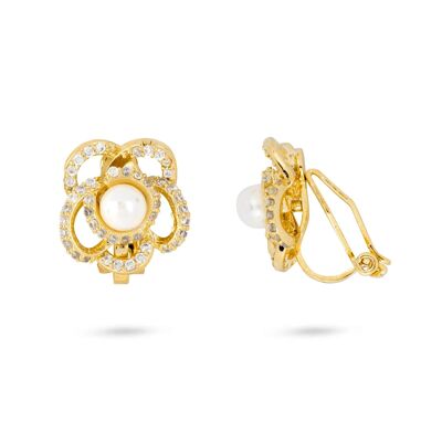 Boucles d'oreilles à clip en perles et fleurs