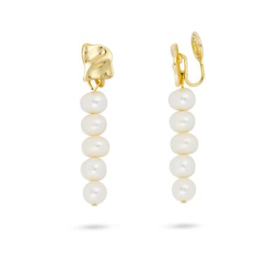 Pendientes largos de clip con perla