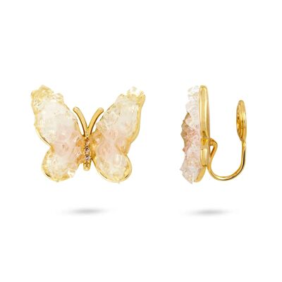 Pendientes de clip con forma de mariposa de cristal rosa