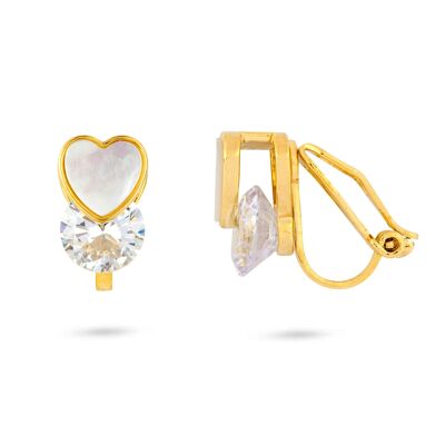 Boucles d'oreilles à clip en cristal en forme de cœur