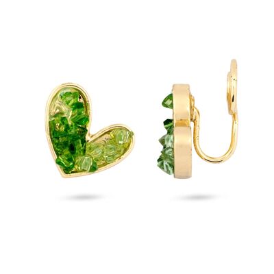 Boucles d'oreilles à clip en forme de cœur vert