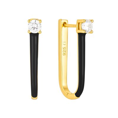Pendientes de aro en forma de U con esmalte negro