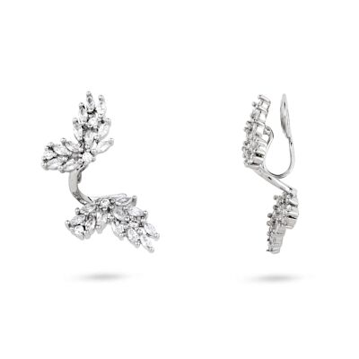 Boucles d'oreilles à clip en forme de feuille de cristal
