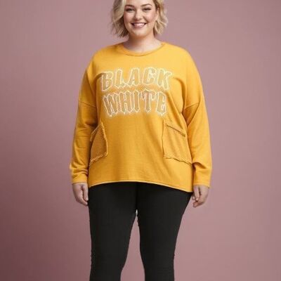T-shirt gialla con effetto strappato, taglie forti (T11721&GIALLO)