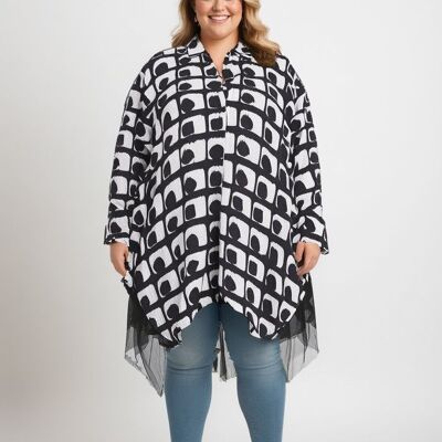 Chaqueta asimétrica de talla grande con estampado blanco (T15912&BLANC)