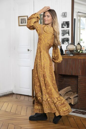 Robe longue à imprimé bohème boutonnée devant , poche invisible 9