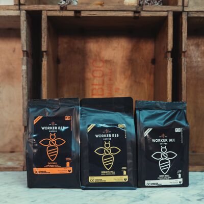 3 Pack Whole Bean Coffee Bundle 227G - Victoria Mill, Little Greene, Piccadilly Mill