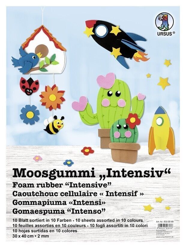 Moosgummi sortiert, 30 x 40 cm, 10 Bogen