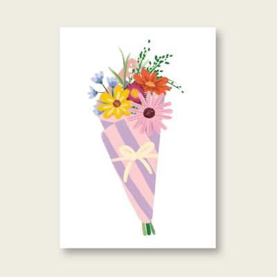 Postal Verano - Saludo floral en papel rayado
